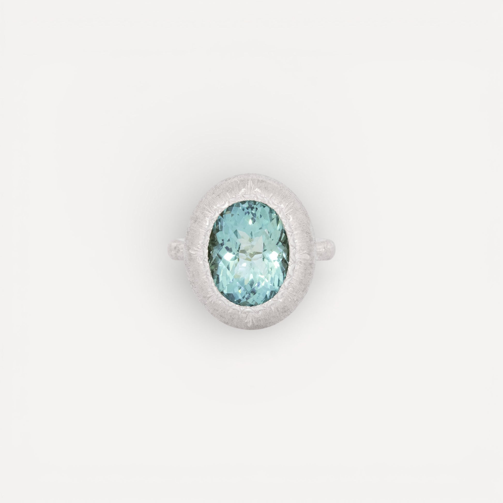 Aquamarine 18kt Bianca Florentine Engraved Ring made in Florence, Italy by Cynthia Scott Jewelry