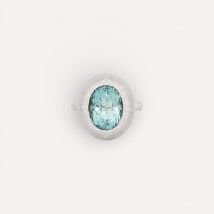 Aquamarine 18kt Bianca Florentine Engraved Ring made in Florence, Italy by Cynthia Scott Jewelry
