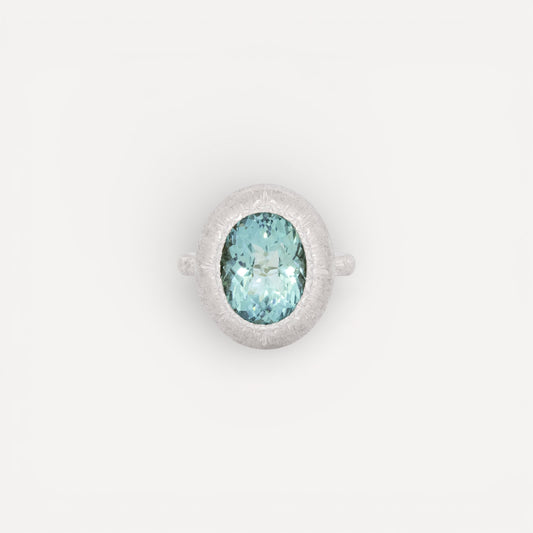 Aquamarine 18kt Bianca Florentine Engraved Ring made in Florence, Italy by Cynthia Scott Jewelry