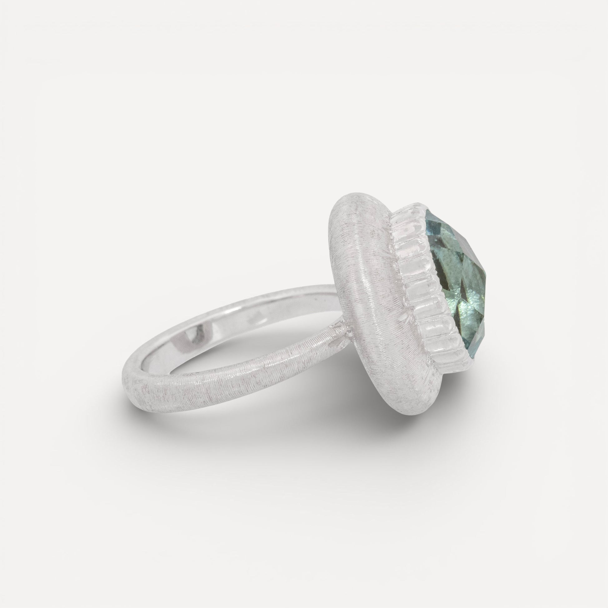 Aquamarine 18kt Bianca Florentine Engraved Ring made in Florence, Italy by Cynthia Scott Jewelry