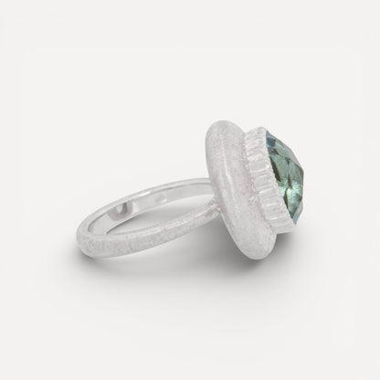 Aquamarine 18kt Bianca Florentine Engraved Ring made in Florence, Italy by Cynthia Scott Jewelry