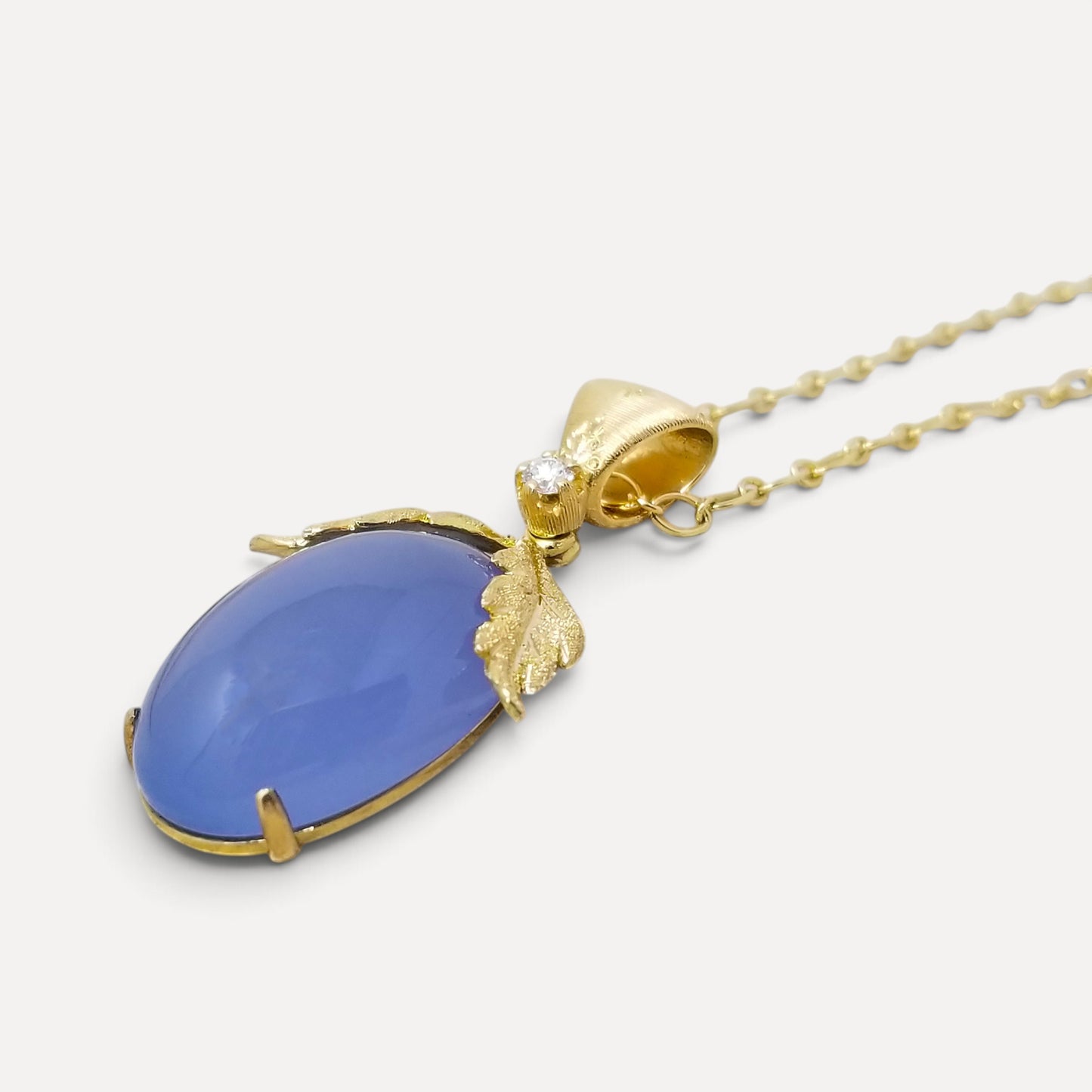 Chalcedony & 18kt Sylvia Pendant Florentine engraved in Florence, Italy by Cynthia Scott Jewelry