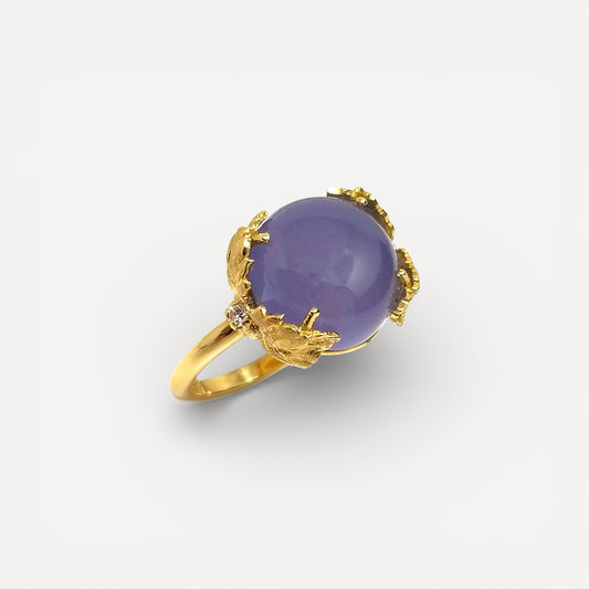 Chalcedony in 18kt Sylvia Florentine Engraved Ring made in Florence, Italy by Cynthia Scott Jewelry.