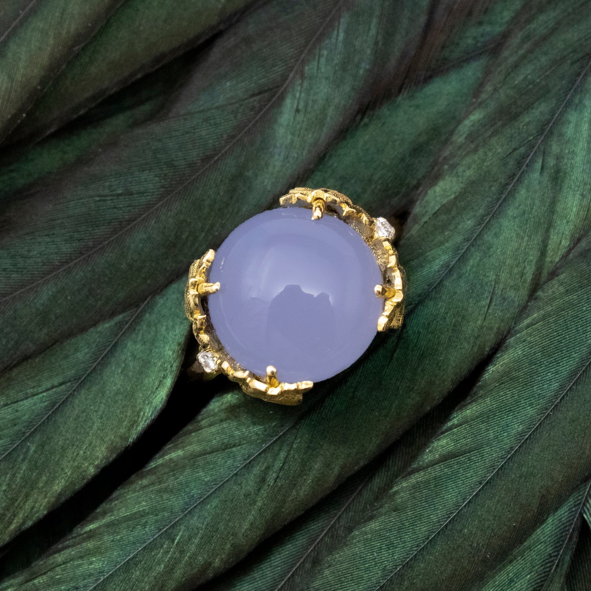Chalcedony in 18kt Sylvia Florentine Engraved Ring made in Florence, Italy by Cynthia Scott Jewelry.