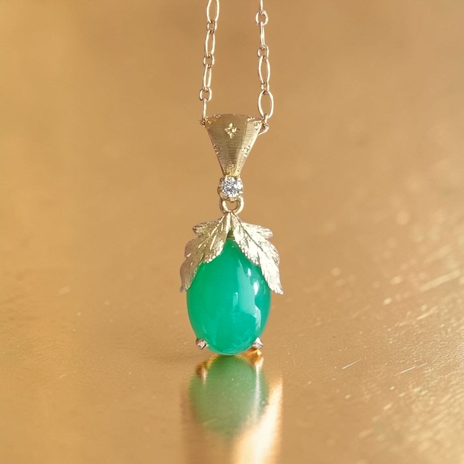 Chrysoprase in 18kt Sylvia pendant made in Florence, Italy by Cynthia Scott Jewelry