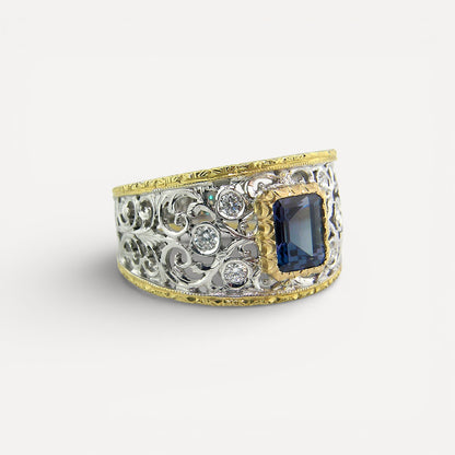 Brazilian Alexandrite in Florentine Engraved Contessa 18kt Ring made in Florence, Italy for Cynthia Scott Jewelry