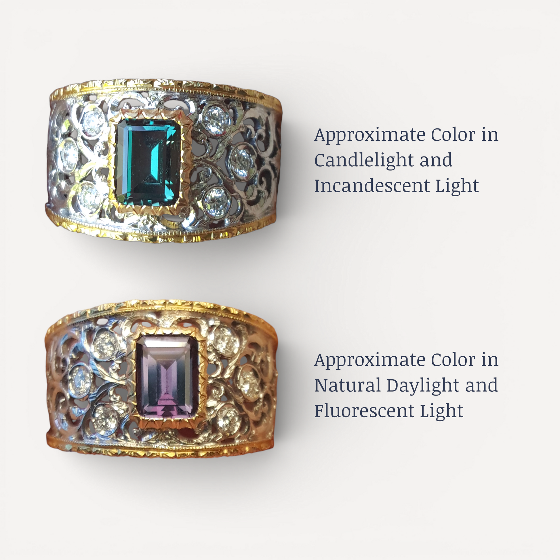 Brazilian Alexandrite in Florentine Engraved Contessa 18kt Ring made in Florence, Italy for Cynthia Scott Jewelry