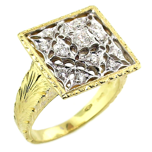 Carina Florentine Engraved 18kt Gold and Diamond Ring, Made in Italy for Cynthia Scott Jewelry