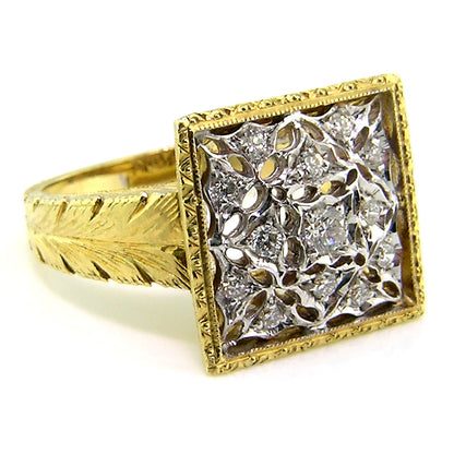 Carina Florentine Engraved 18kt Gold and Diamond Ring, Made in Italy for Cynthia Scott Jewelry