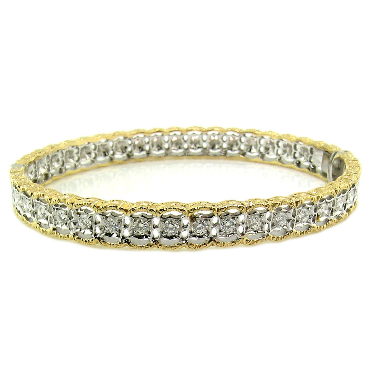 Stefania Florentine Engraved Diamond 18kt Bangle made in Italy for Cynthia Scott Jewelry