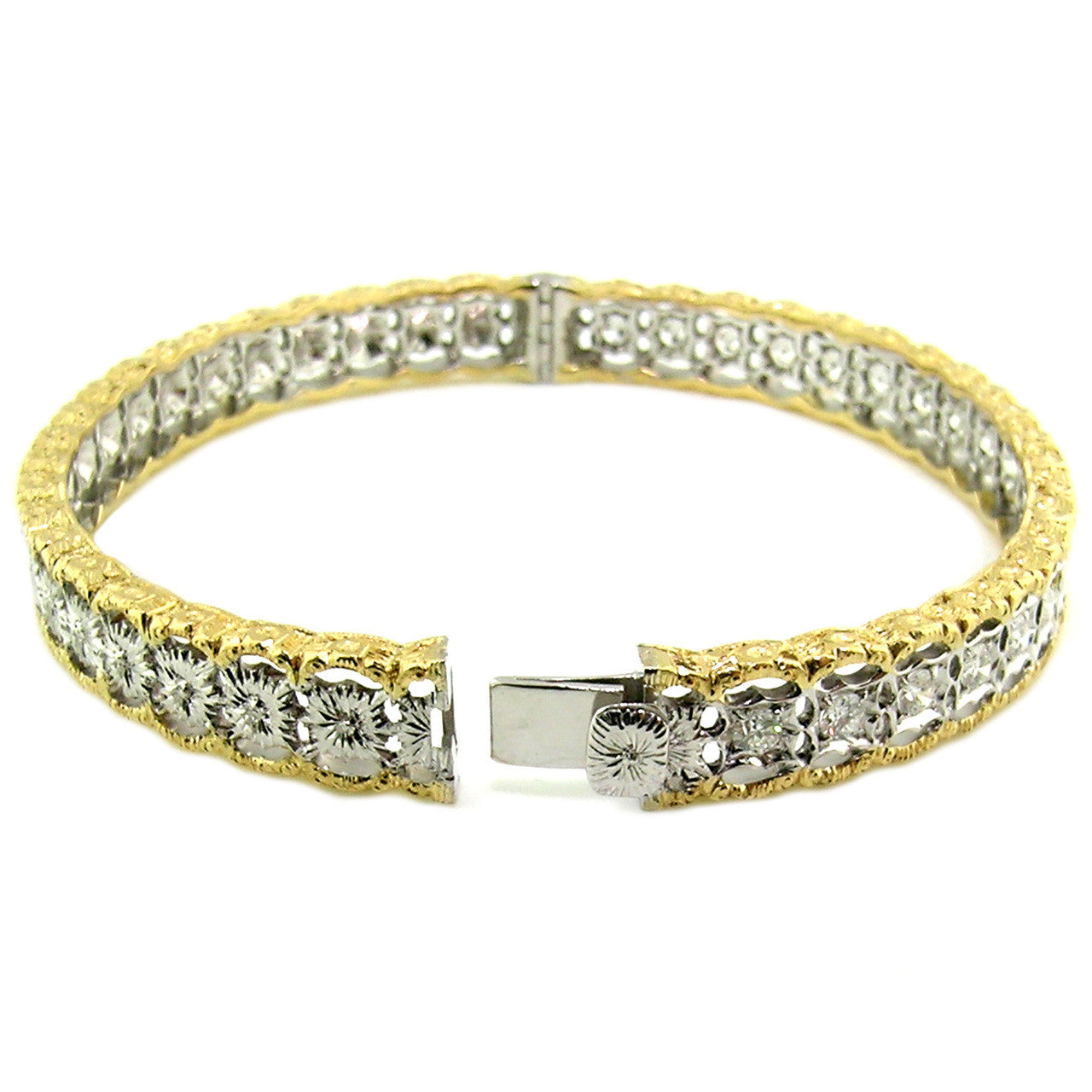 Stefania Florentine Engraved Diamond 18kt Bangle made in Italy for Cynthia Scott Jewelry