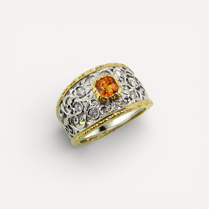 Mandarin Garnet in Florentine Engraved 18kt Contessa Ring made in Florence, Italy by Cynthia Scott Jewelry.
