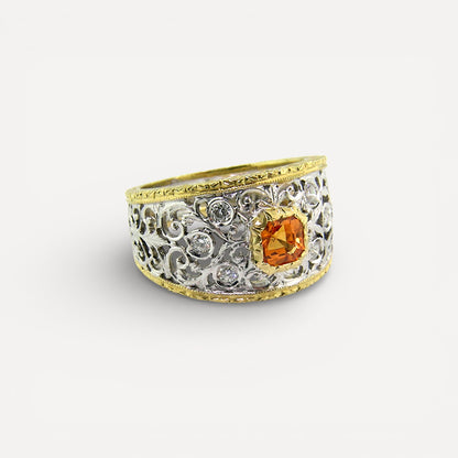 Mandarin Garnet in Florentine Engraved 18kt Contessa Ring made in Florence, Italy by Cynthia Scott Jewelry.