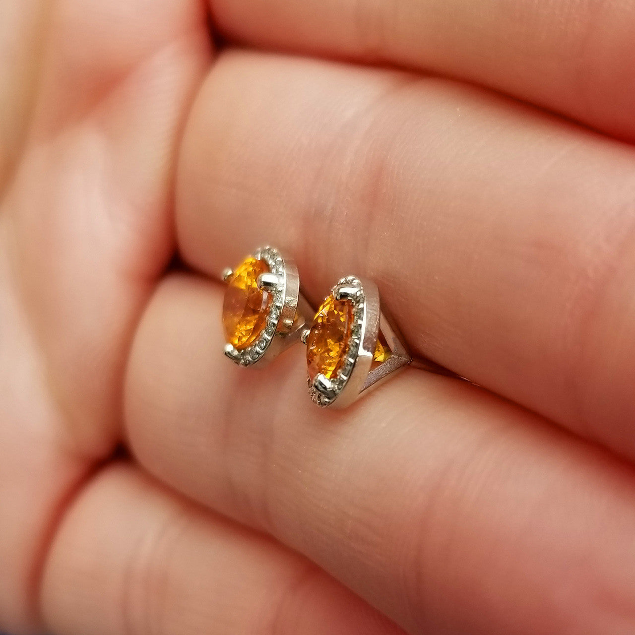 Mandarin Garnet Diamond 18kt Martini Halo Earrings