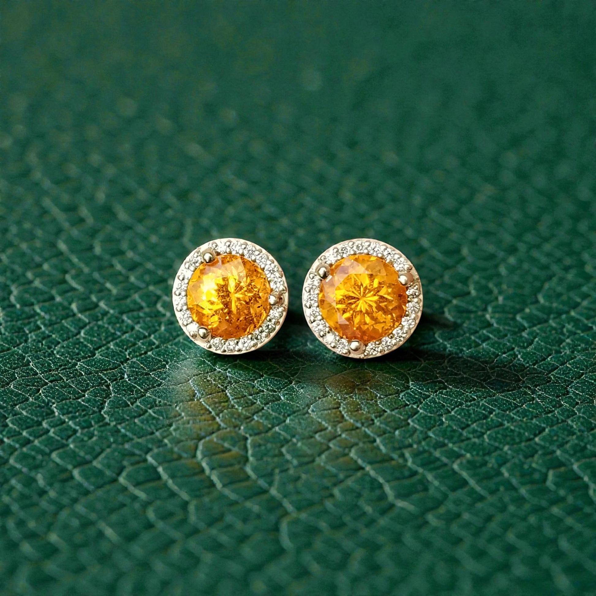 Mandarin Garnet Diamond 18kt Martini Halo Earrings