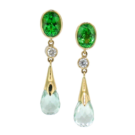 Tsavorite Garnet and Mint Tourmaline 18kt Earrings made in USA by Cynthia Scott Jewelry