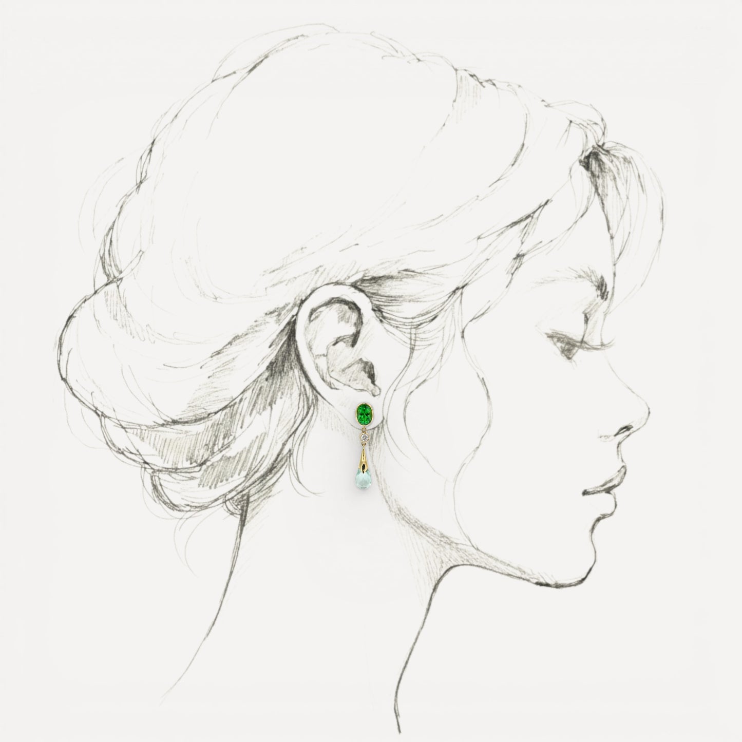 Tsavorite Garnet and Mint Green Tourmaline 18kt and Diamond Earrings made in USA by Cynthia Scott Jewelry