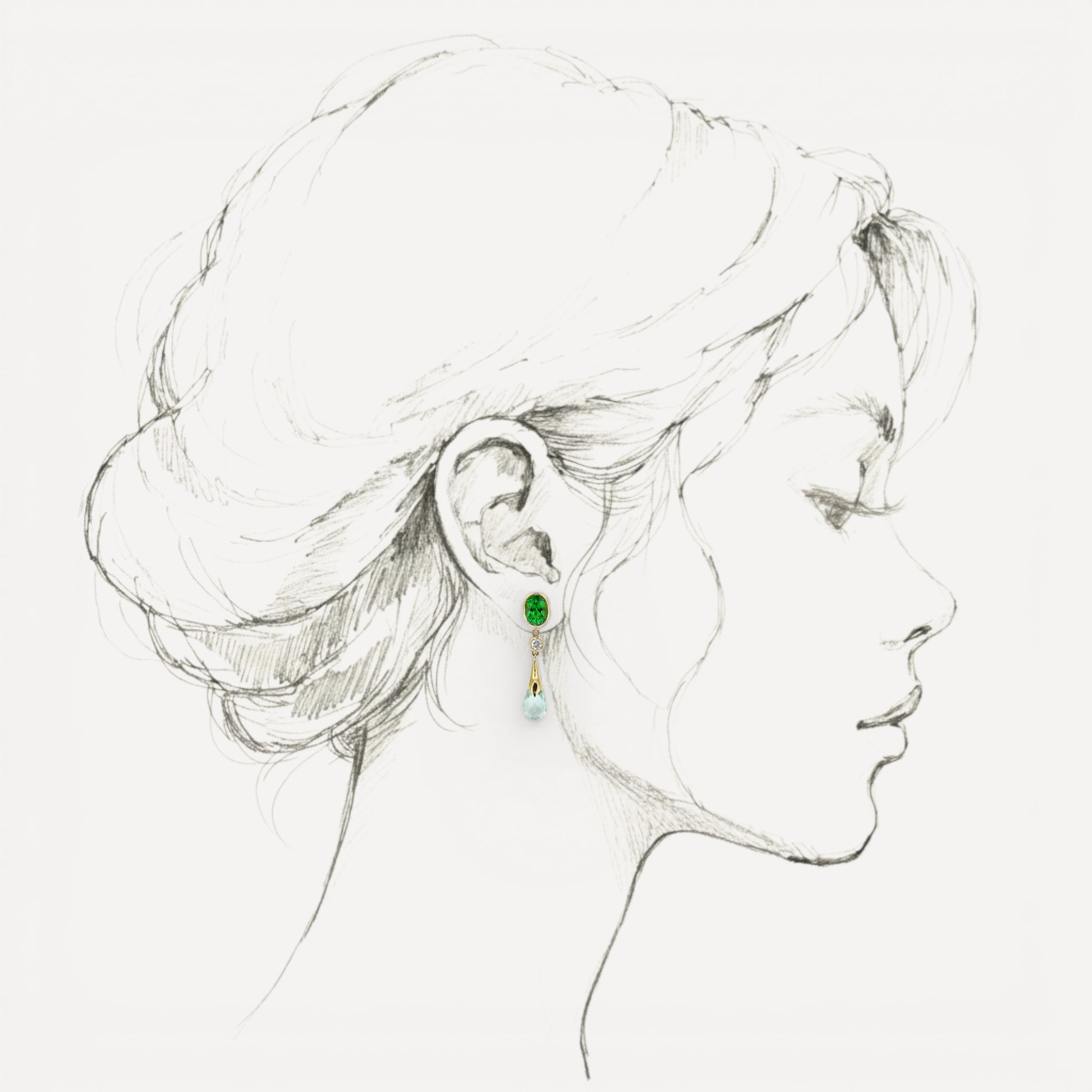 Tsavorite Garnet and Mint Green Tourmaline 18kt and Diamond Earrings made in USA by Cynthia Scott Jewelry