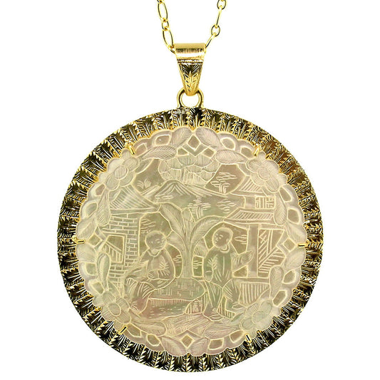 Antique Mother of Pearl Gambling Gaming Counter 18kt Pendant made in Florence, Italy by Cynthia Scott Jewelry