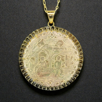 Antique Chinese Mother of Pearl Gambling Gaming Counter 18kt Pendant made in Florence, Italy by Cynthia Scott Jewelry