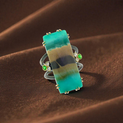 18kt and Sterling Silver Shield Ring in Opalized Fossil Wood made in USA by Cynthia Scott Jewelry