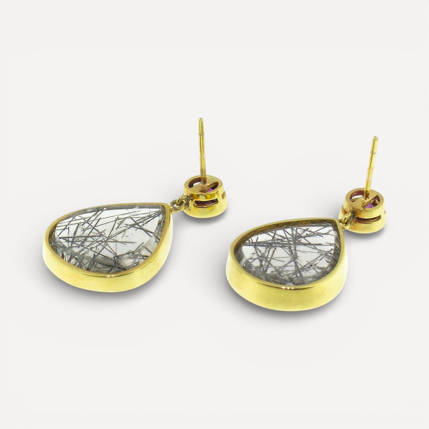 Purple Grape Garnet and Tourmalinated Quartz 18kt Earrings made in USA by Cynthia Scott Jewelry