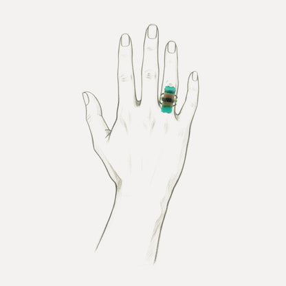 18kt and Sterling Silver Shield Ring in Opalized Fossil Wood made in USA by Cynthia Scott Jewelry