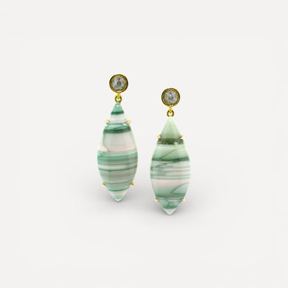 Saturn Chalcedony & Diamond 18kt Earrings made in USA by Cynthia Scott Jewelry