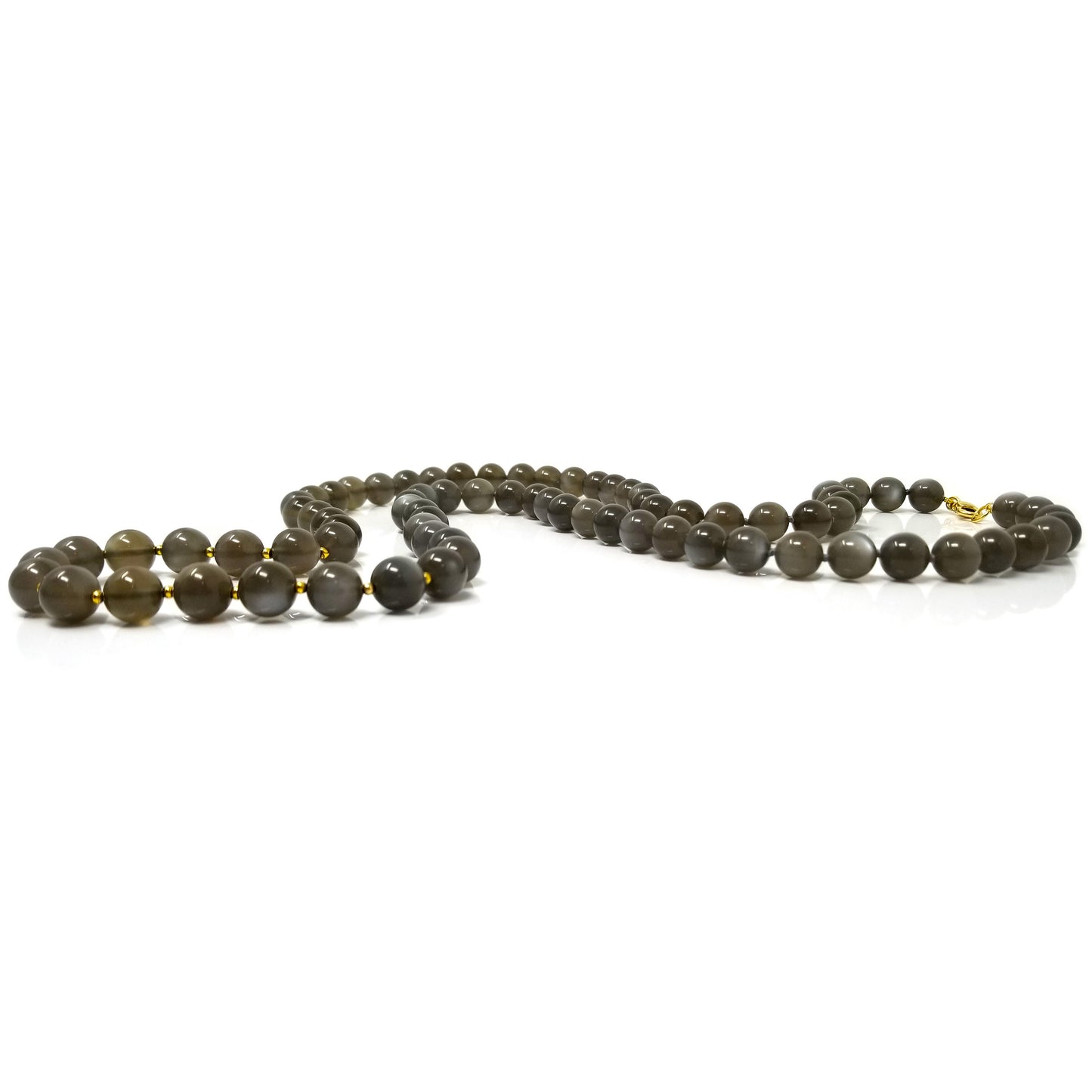 Gray Moonstone & 18kt Long Beaded Gemstone Necklace
