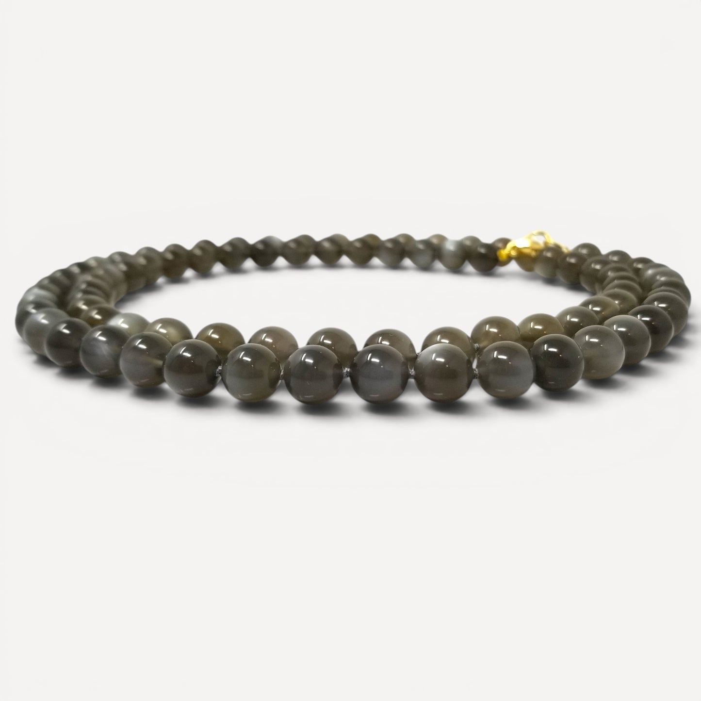 Gray Taupe Moonstone Long Bead Gemstone Necklace by Cynthia Scott Jewelry