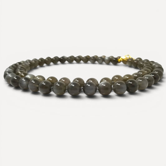 Gray Taupe Moonstone Long Bead Gemstone Necklace by Cynthia Scott Jewelry