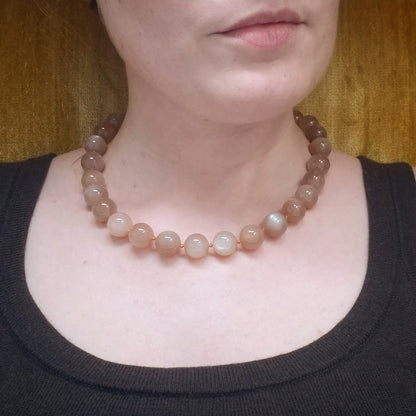 Peach Moonstone & 18kt Necklace made in USA by Cynthia Scott Jewelry