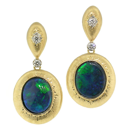 Black Opal Diamond 18kt Bianca Drop Earrings made in Florence, Italy by Cynthia Scott Jewelry