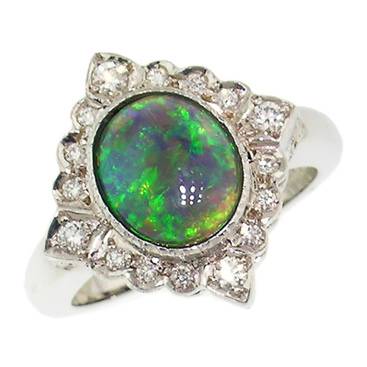 Australian Black Opal & Diamond 18kt Alessia Ring made in Florence, Italy by Cynthia Scott Jewelry