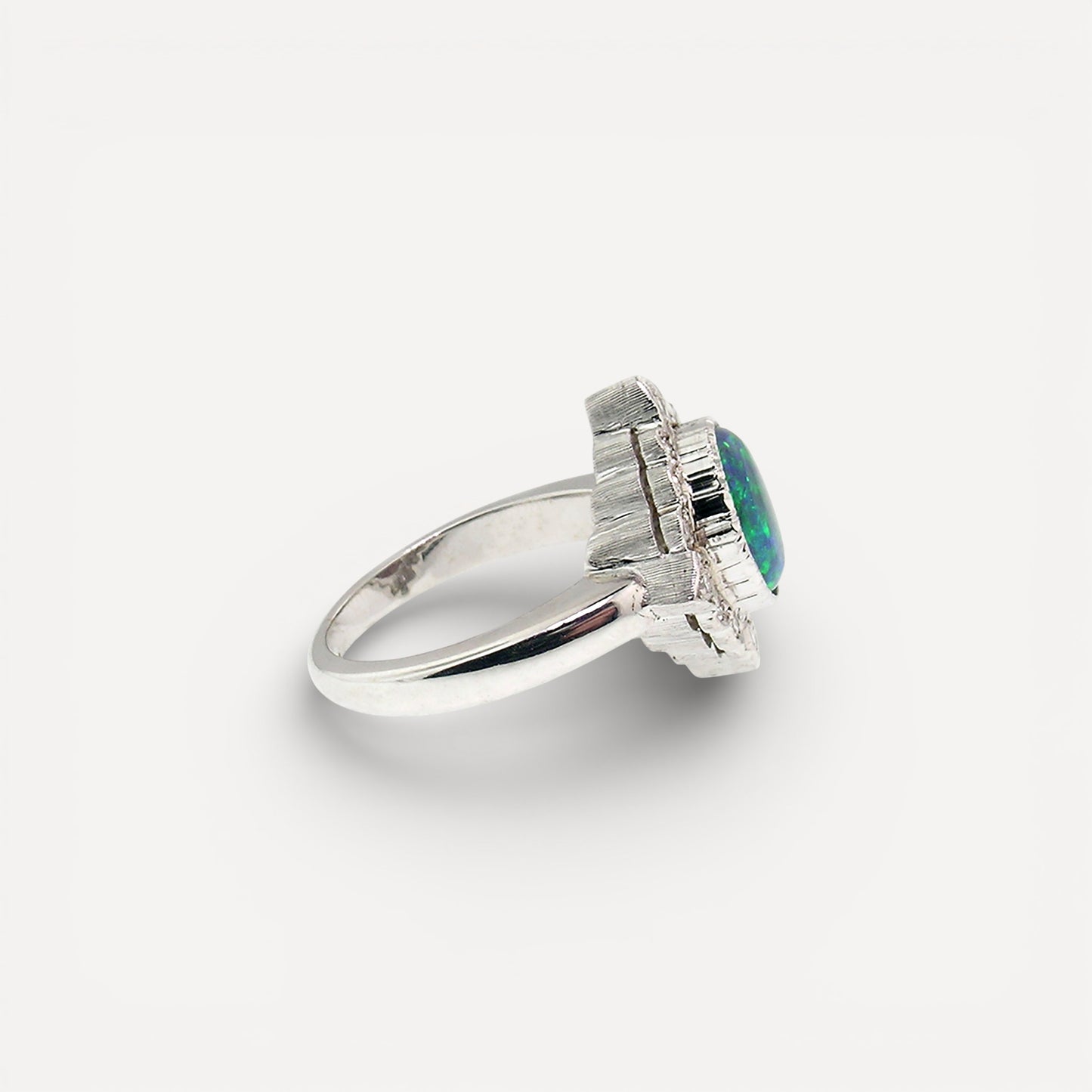 Australian Black Opal & Diamond 18kt Alessia Florentine Engraved Ring made in Florence, Italy by Cynthia Scott Jewelry