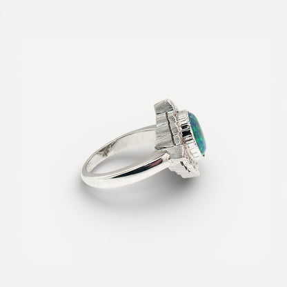 Australian Black Opal & Diamond 18kt Alessia Florentine Engraved Ring made in Florence, Italy by Cynthia Scott Jewelry