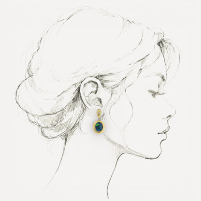 Lightening Ridge Black Opal and Diamond 18kt Bianca Drop Earrings made in Florence, Italy by Cynthia Scott Jewelry.