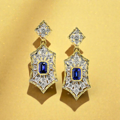 Florentine Engraved 18kt Giulia earrings featuring Blue Sapphires & Diamonds. Made in Florence, Italy by Cynthia Scott Jewelry.