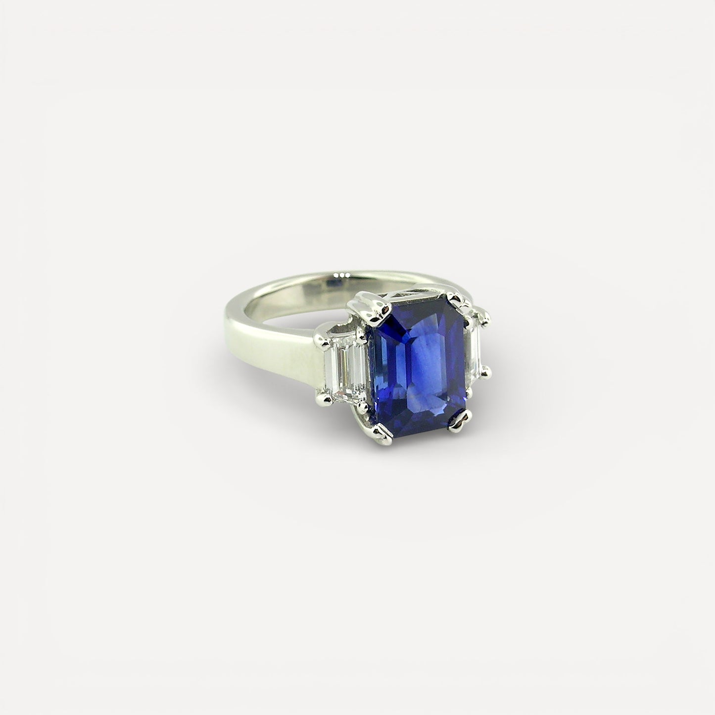 Royal Blue Sapphire & Diamond Platinum Ring made in USA by Cynthia Scott Jewelry.