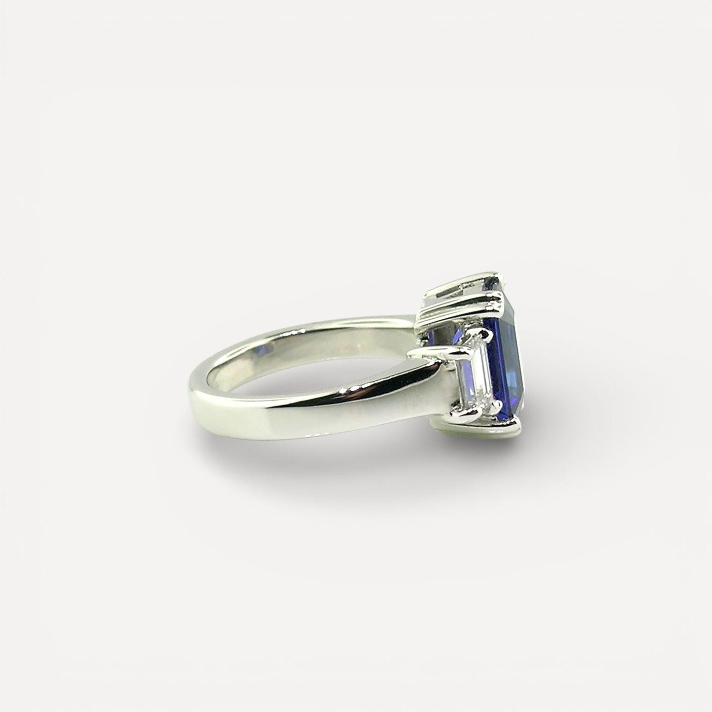 Royal Blue Sapphire & Diamond Platinum Ring made in USA by Cynthia Scott Jewelry.