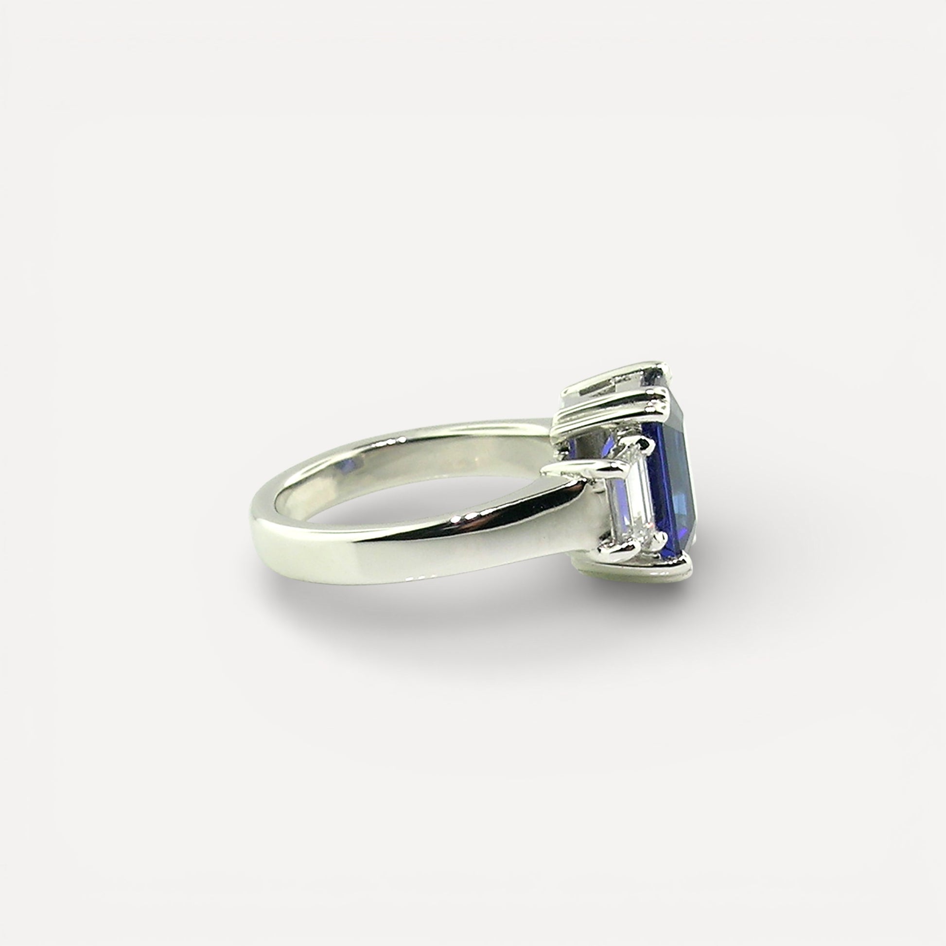 Royal Blue Sapphire & Diamond Platinum Ring made in USA by Cynthia Scott Jewelry.