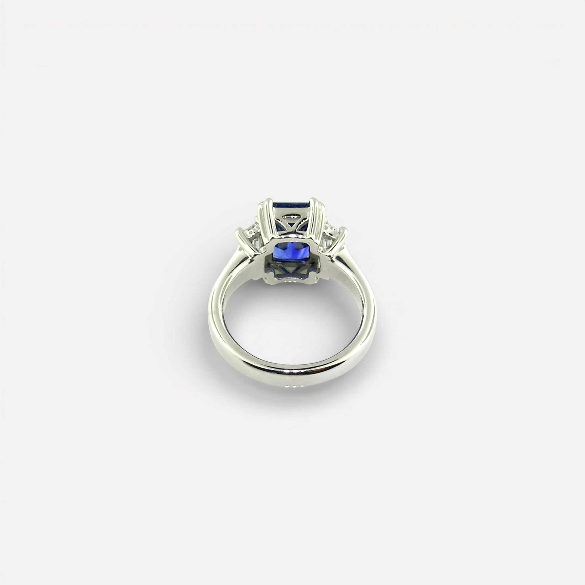Royal Blue Sapphire & Diamond Platinum Ring made in USA by Cynthia Scott Jewelry.