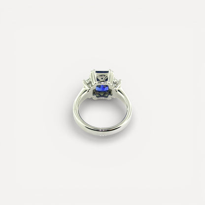 Royal Blue Sapphire & Diamond Platinum Ring made in USA by Cynthia Scott Jewelry.