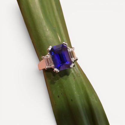 Royal Blue Sapphire & Diamond Platinum Ring made in USA by Cynthia Scott Jewelry.