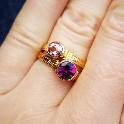 Pink Topaz 18kt Cassandra Ring, Purple Garnet 18kt Cassandra Ring made in USA by Cynthia Scott Jewelry