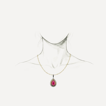 Rubellite Tourmaline Cabochon and Diamond 18kt Necklace made in USA by Cynthia Scott Jewelry