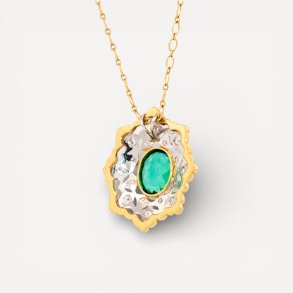A green tourmaline in 18kt Florentine Engraved Giulia pendant necklace made in Florence, Italy by Cynthia Scott Jewelry