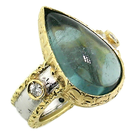 Blue Tourmaline Diamond 18kt Sienna Ring made in Florence, Italy by Cynthia Scott Jewelry