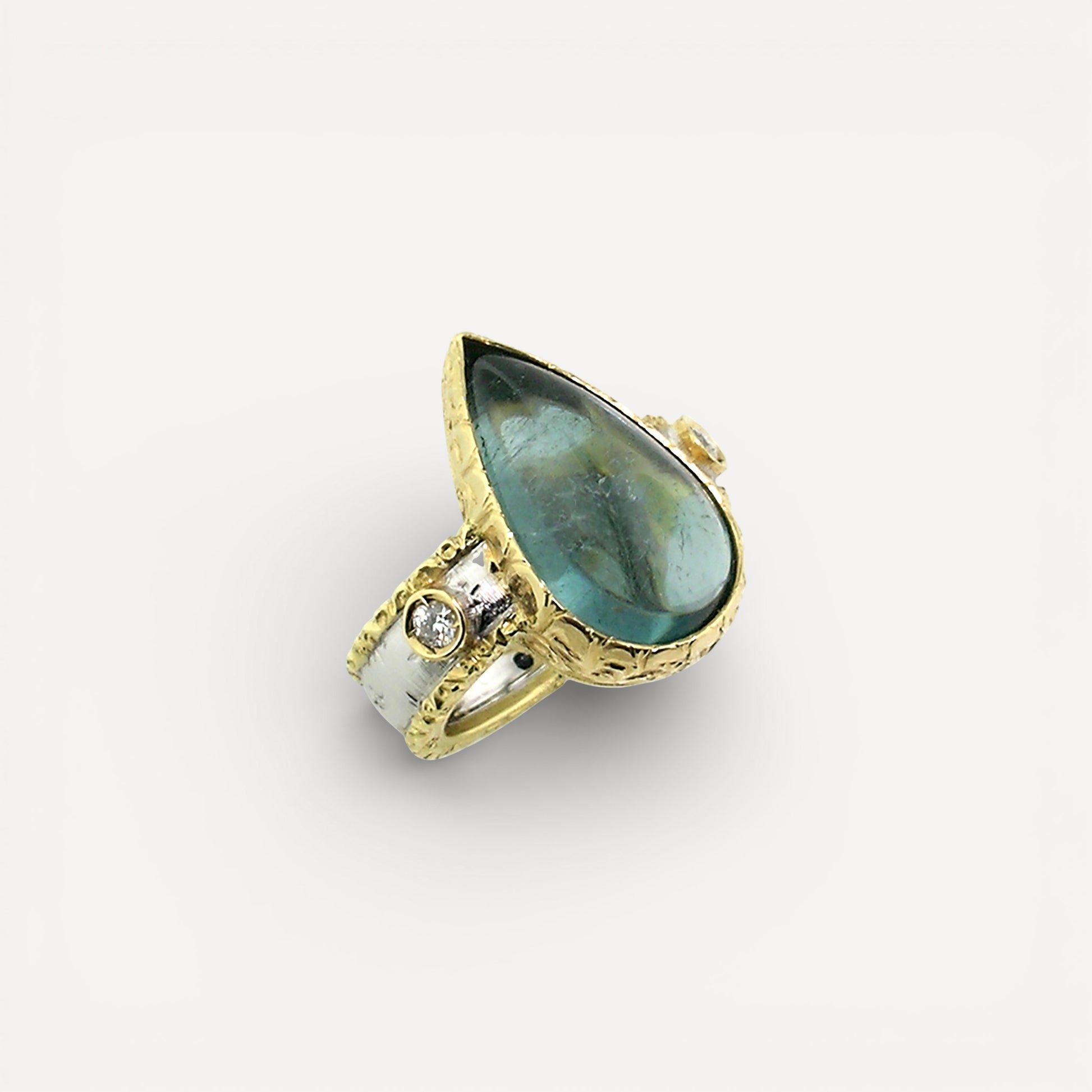 Blue Tourmaline Diamond 18kt Sienna Ring made in Florence, Italy by Cynthia Scott Jewelry