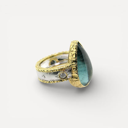 Blue Tourmaline Diamond 18kt Sienna Ring made in Florence, Italy by Cynthia Scott Jewelry